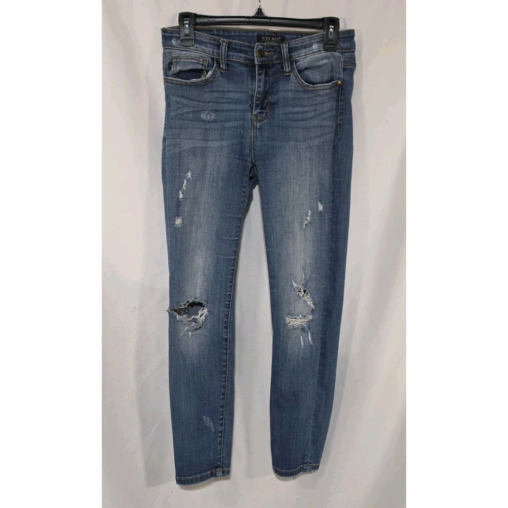 Judy Blue Angie Mid Rise Distressed Skinny Jeans Womens 9 29 Blue Denim 28x25 - Picture 2 of 11